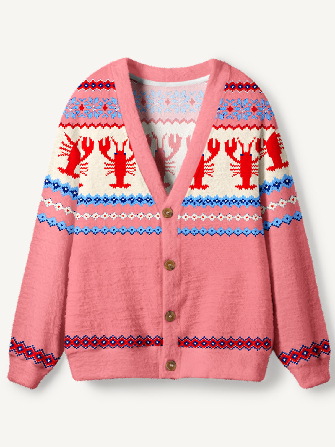 Lobster Fair Isle Print Cardigan Sweaters