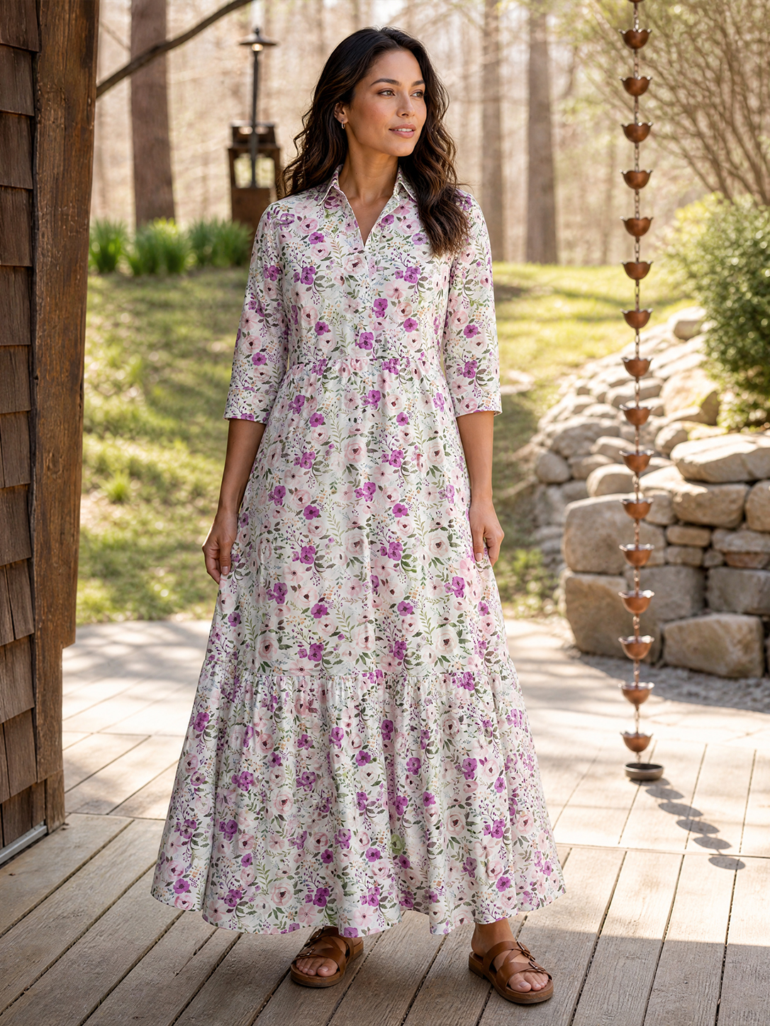 Pink and Purple Wildflower Elbow-Length Sleeve Womens Mini Dress With Pockets