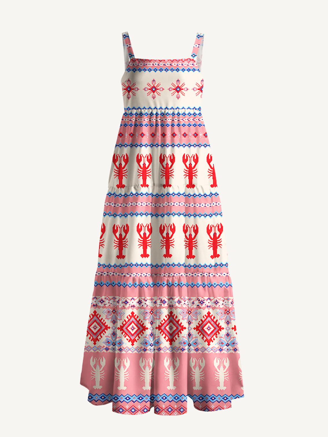 Lobster Fair Isle Print Strap Maxi Dress With Pockets