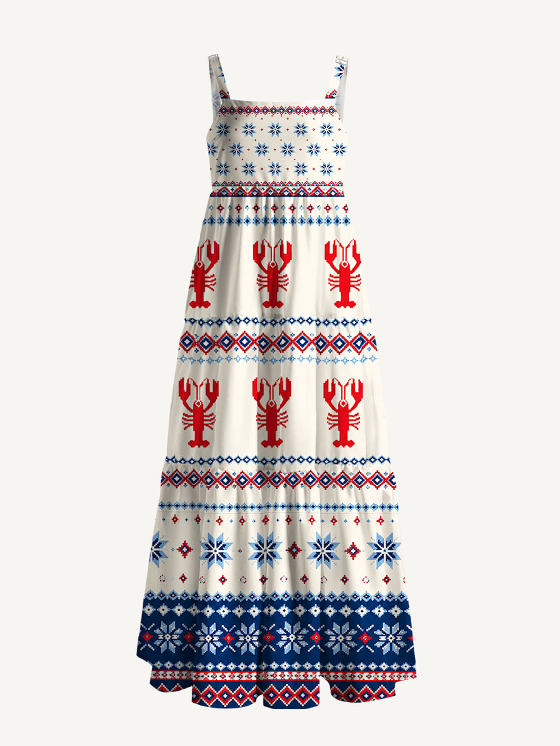 Lobster Fair Isle Print Strap Maxi Dress With Pockets
