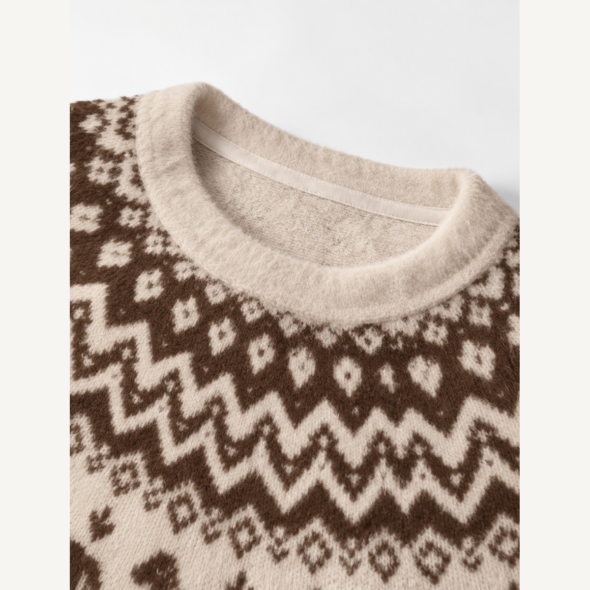 Rustic Equestrian Horse Fair Isle Crewneck Sweater
