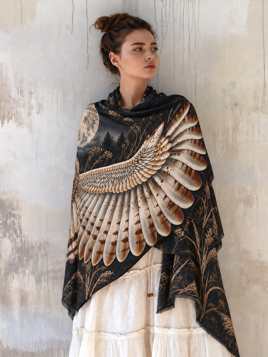 Moonlit Woodland Owl Wing Shawl