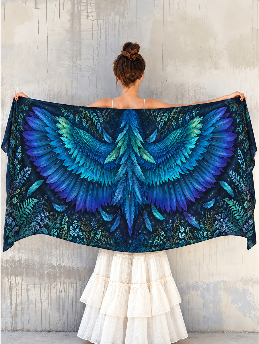 Enchanted Midnight Blue Feather Wing Shawl