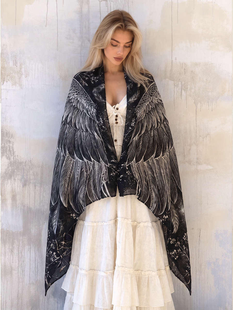 Gothic Botanical Feather Wing Shawl