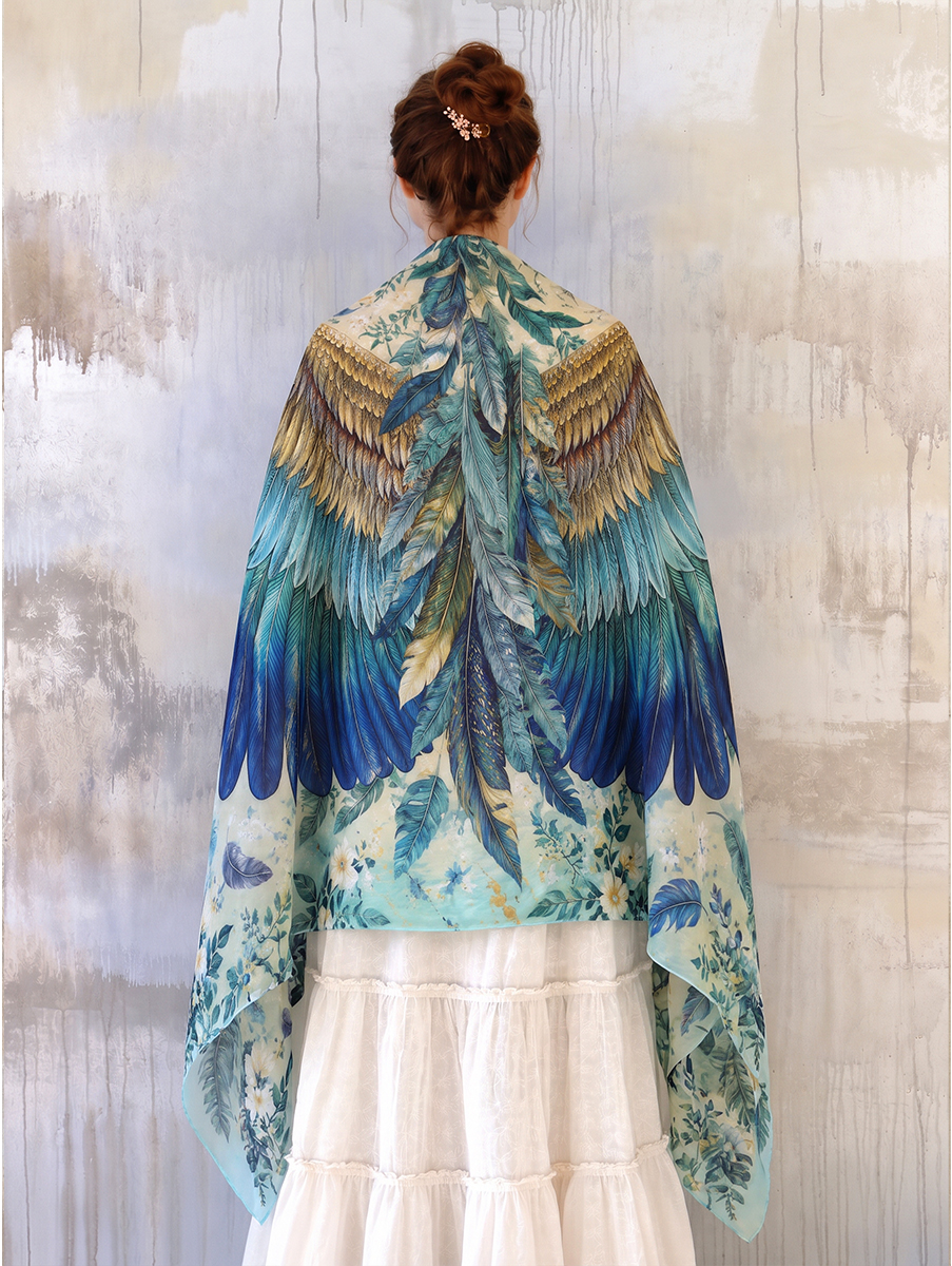 Bohemian Teal Feather Wing Shawl