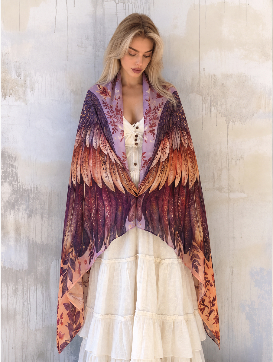 Romantic Autumn Feather Wing Shawl