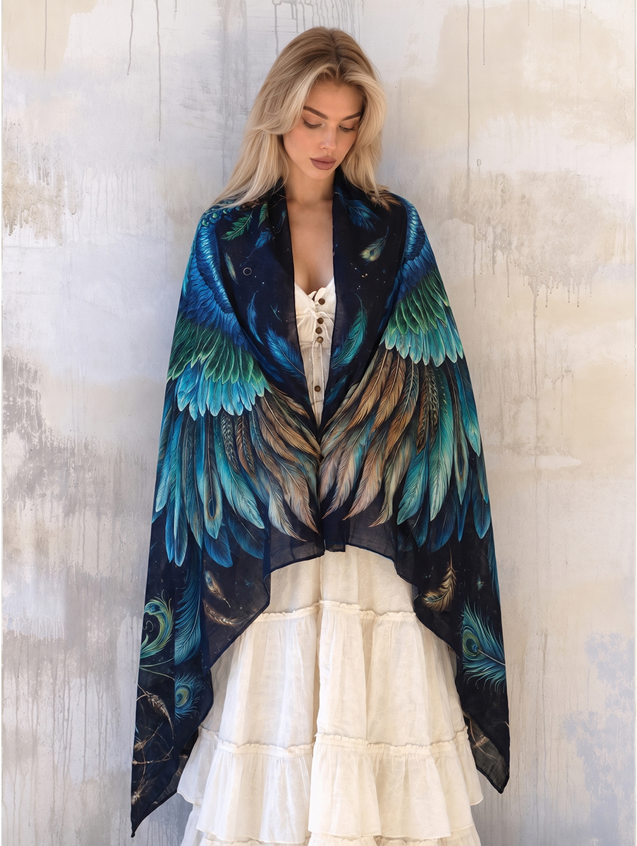 Mystic Peacock Feather Wing Shawl