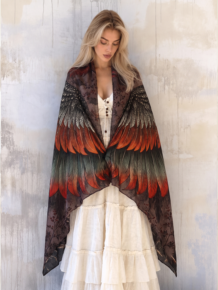 Gothic Crimson Feather Wing Shawl