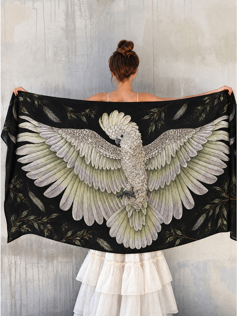 Mystic White Cockatoo Wing Shawl
