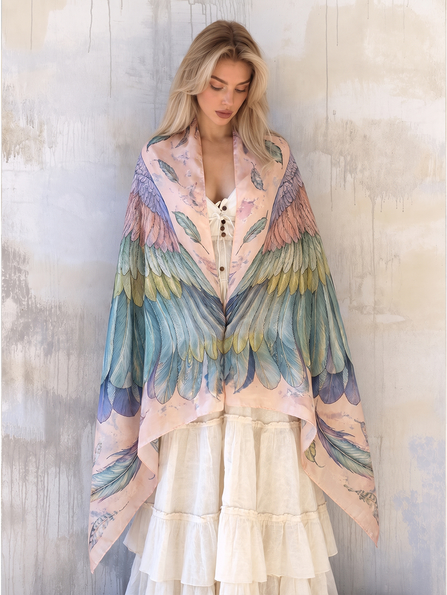 Whimsical Pastel Feather Wing Shawl