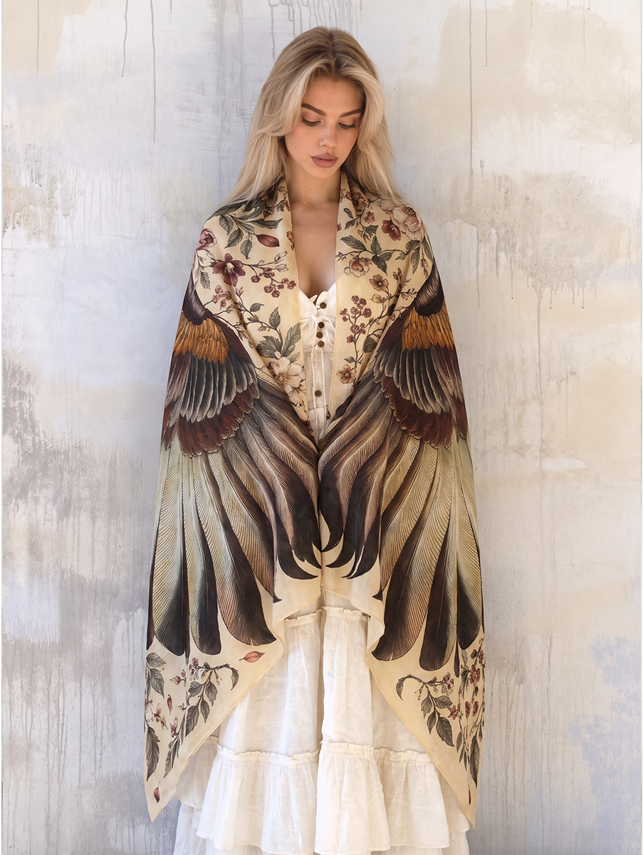 Vintage Botanical Feather Wing Shawl