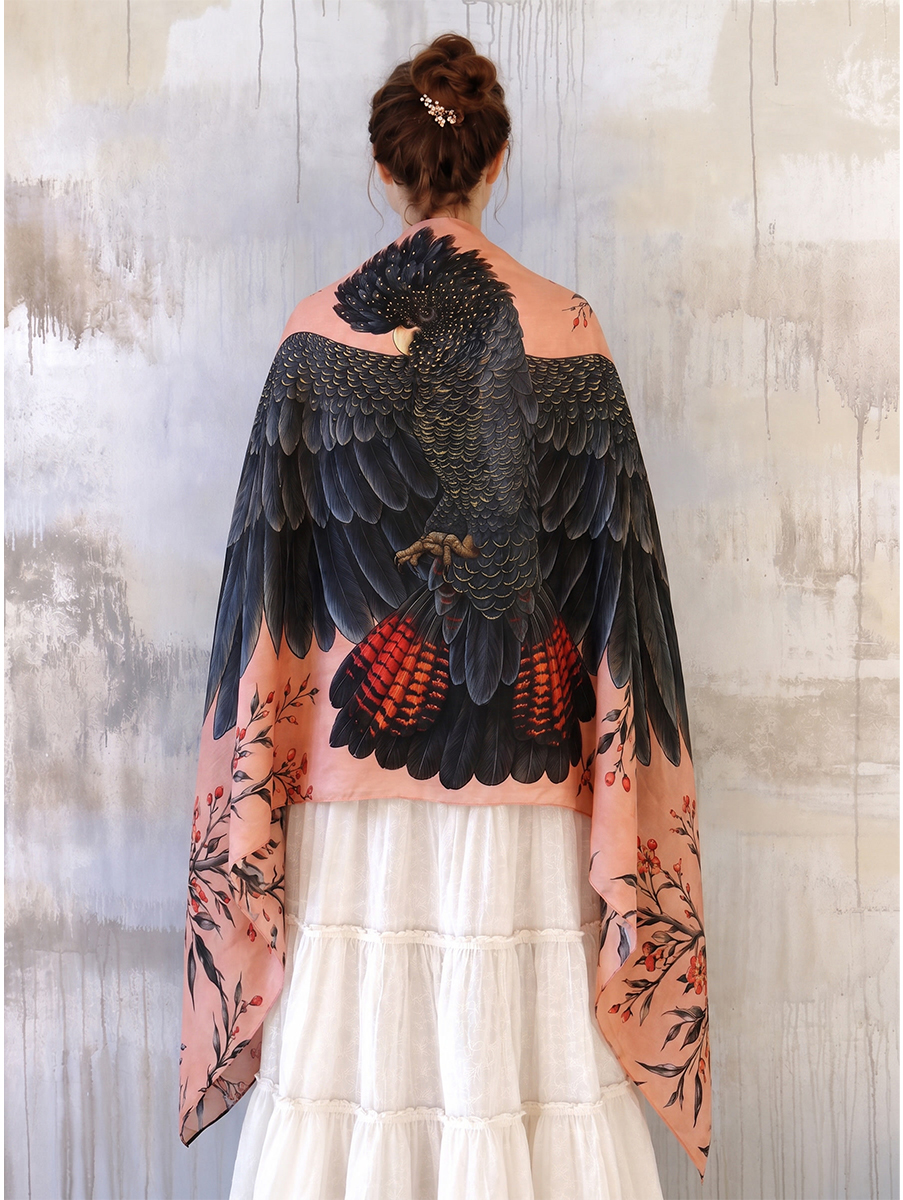 Romantic Botanical Peach Cockatoo Shawl