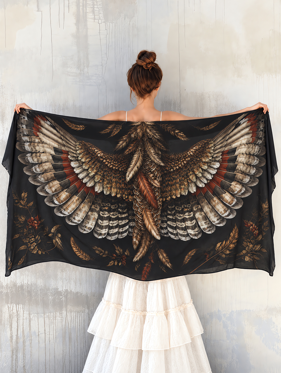 Rustic Woodland Brown Feather Wings Shawl