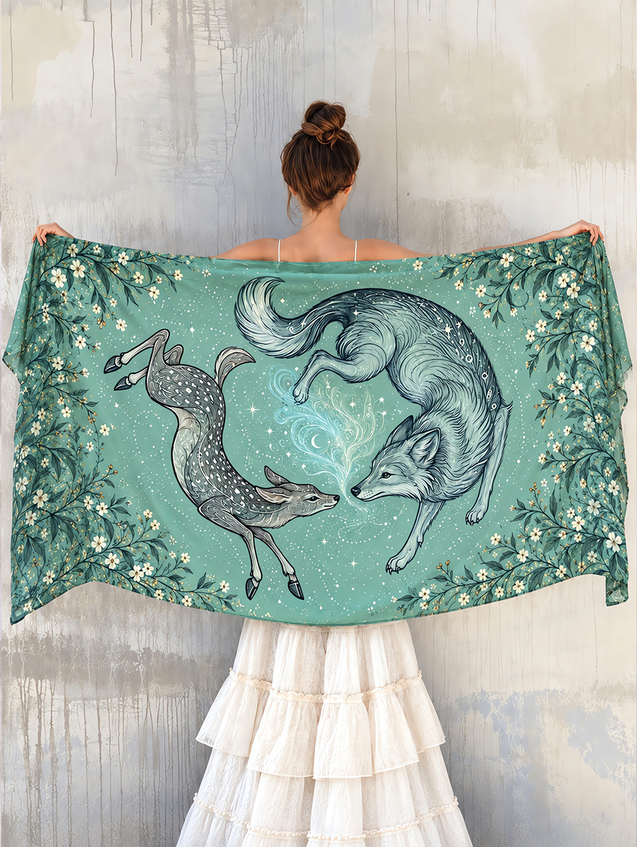 Mystic Woodland Fox & Deer Shawl