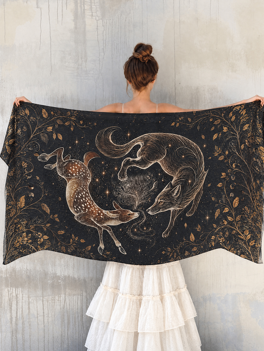 Celestial Woodland Fox & Deer Shawl