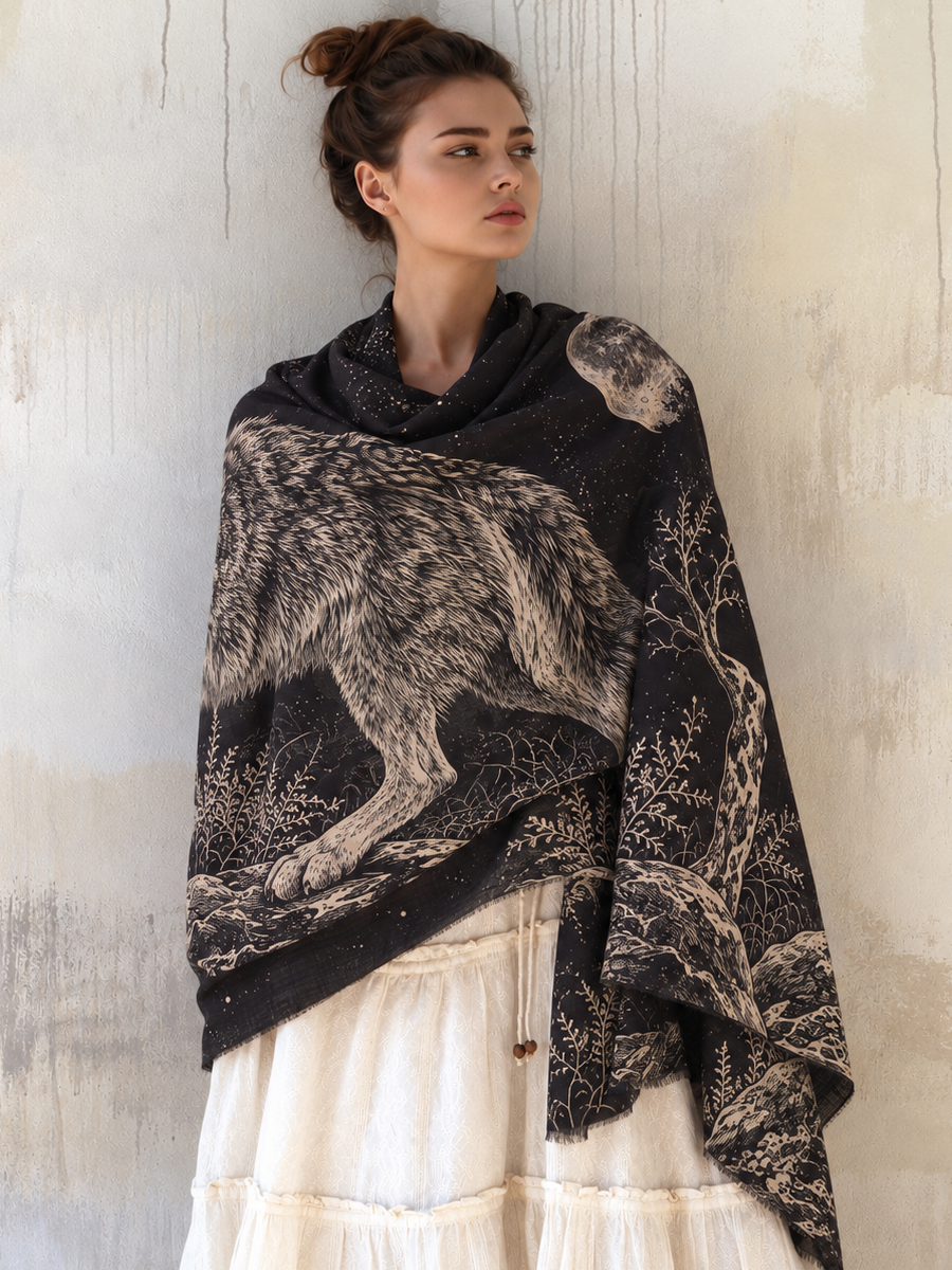 Moonlit Wilderness Wolf Shawl