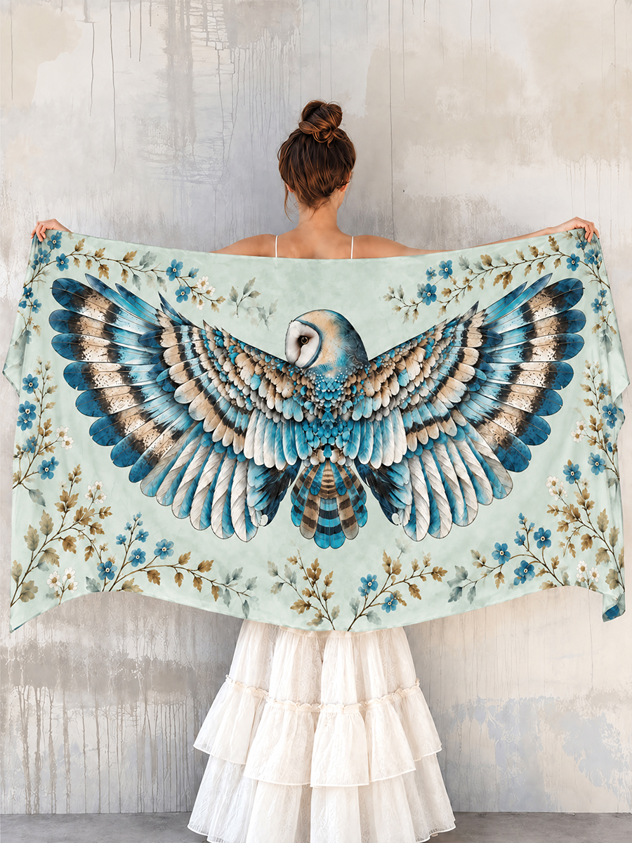 Serene Blue Owl Blossom Shawl