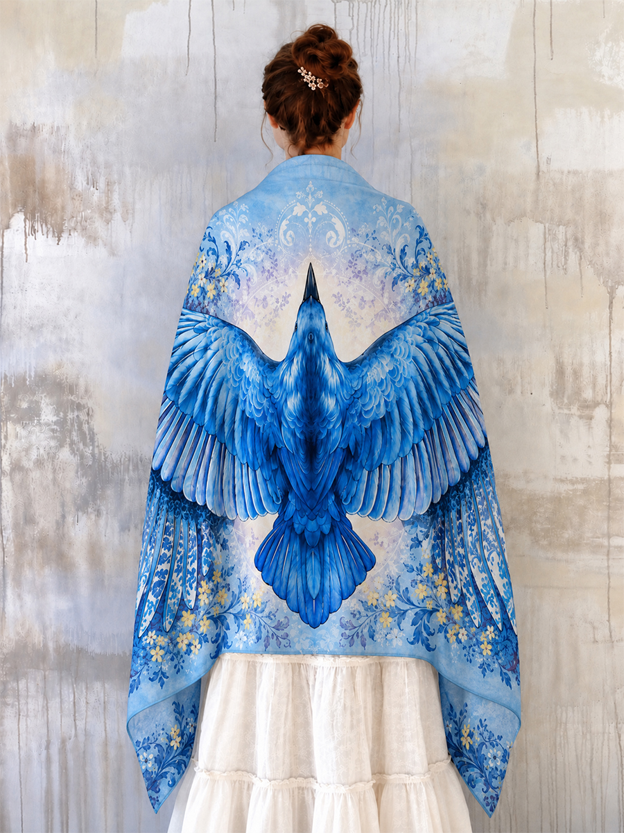Azure Raven Garden Bird Wing Shawl