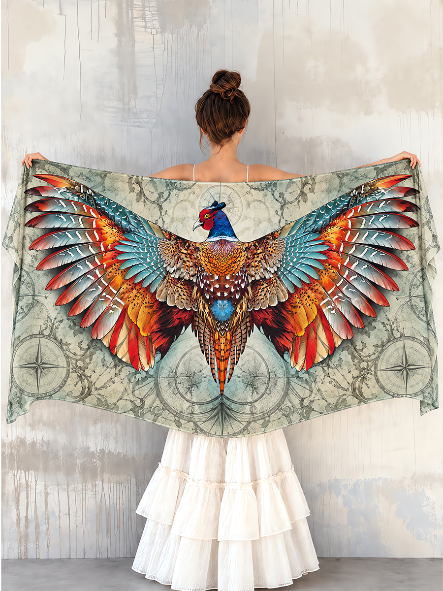 Vintage Compass Pheasant Wing Shawl