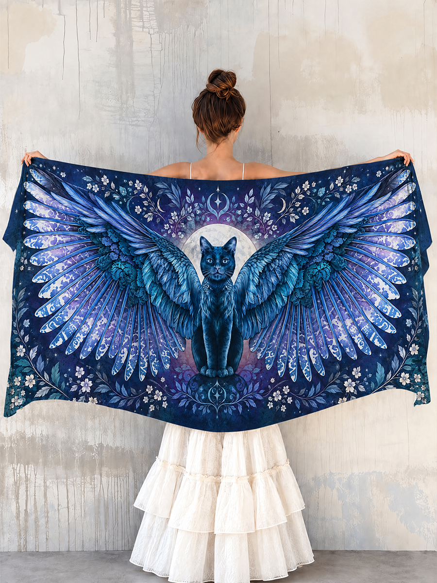 Celestial Bastet Wing Moonlit Black Cat Shawl