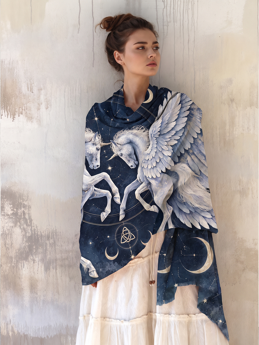 Moonlit Winged Horses Shawl