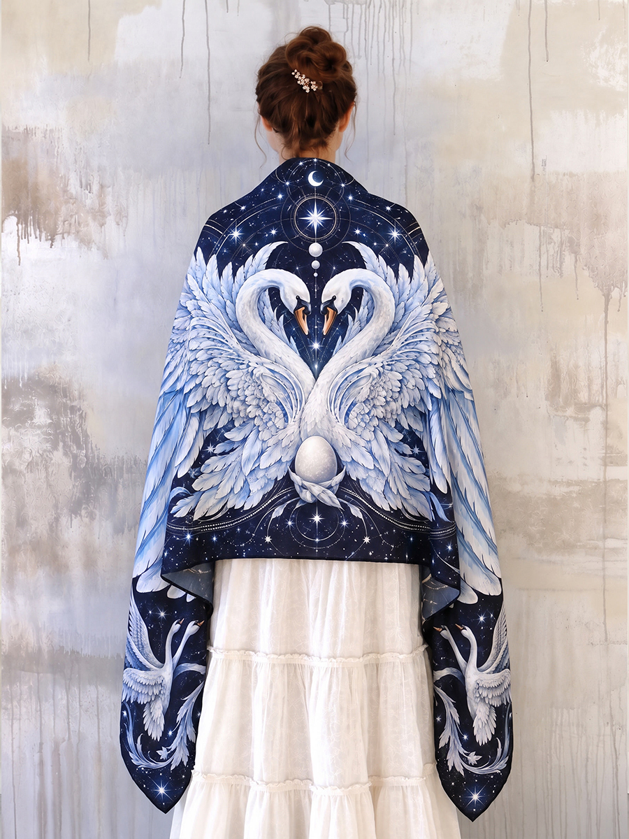 Celestial Swan Heart Wing Shawl
