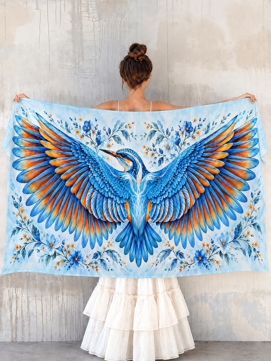 Azure Kingfisher Blossom Wing Shawl