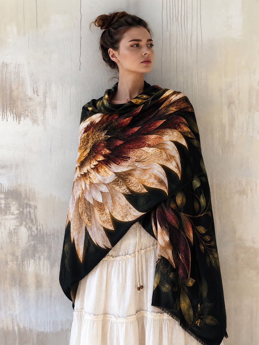 Midnight Bloom Feather Wings Shawl