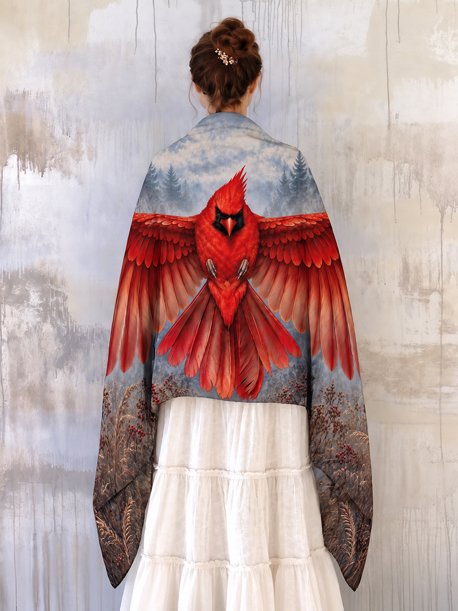 Scarlet Cardinal Forest Wings Shawl