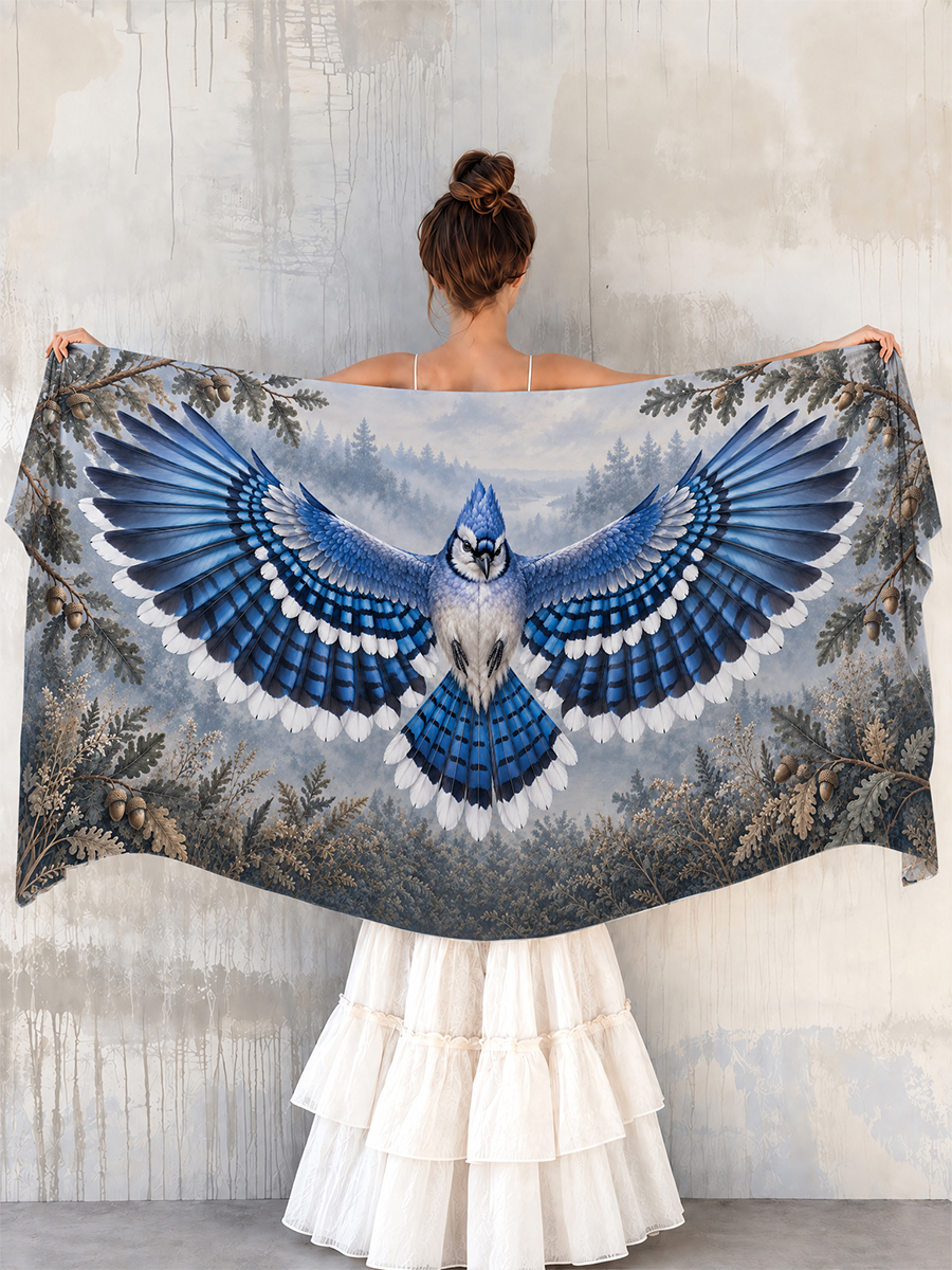 Winter Oak Blue Jay Wing Shawl