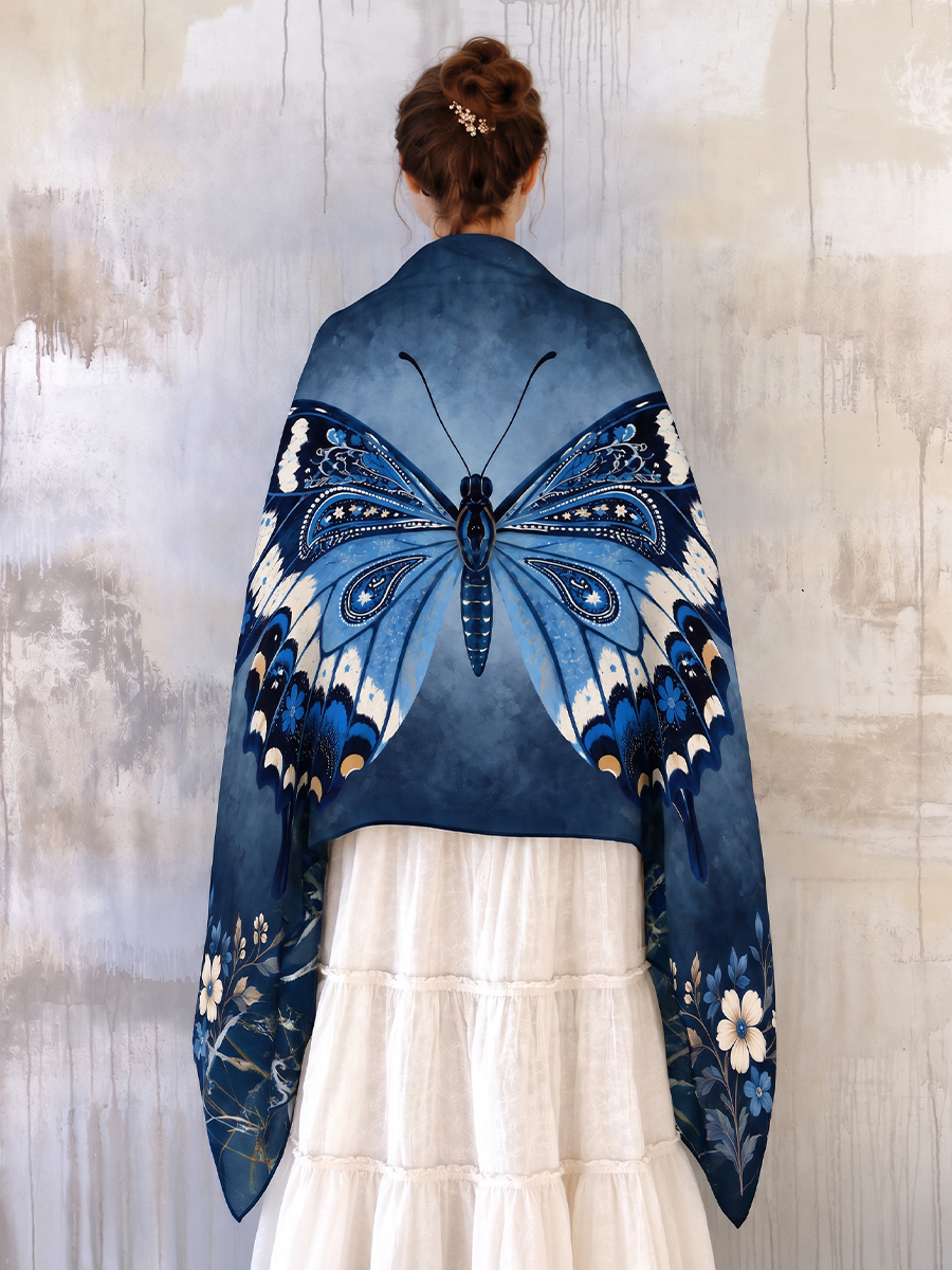 Blue Butterfly Blossom Dream Shawl