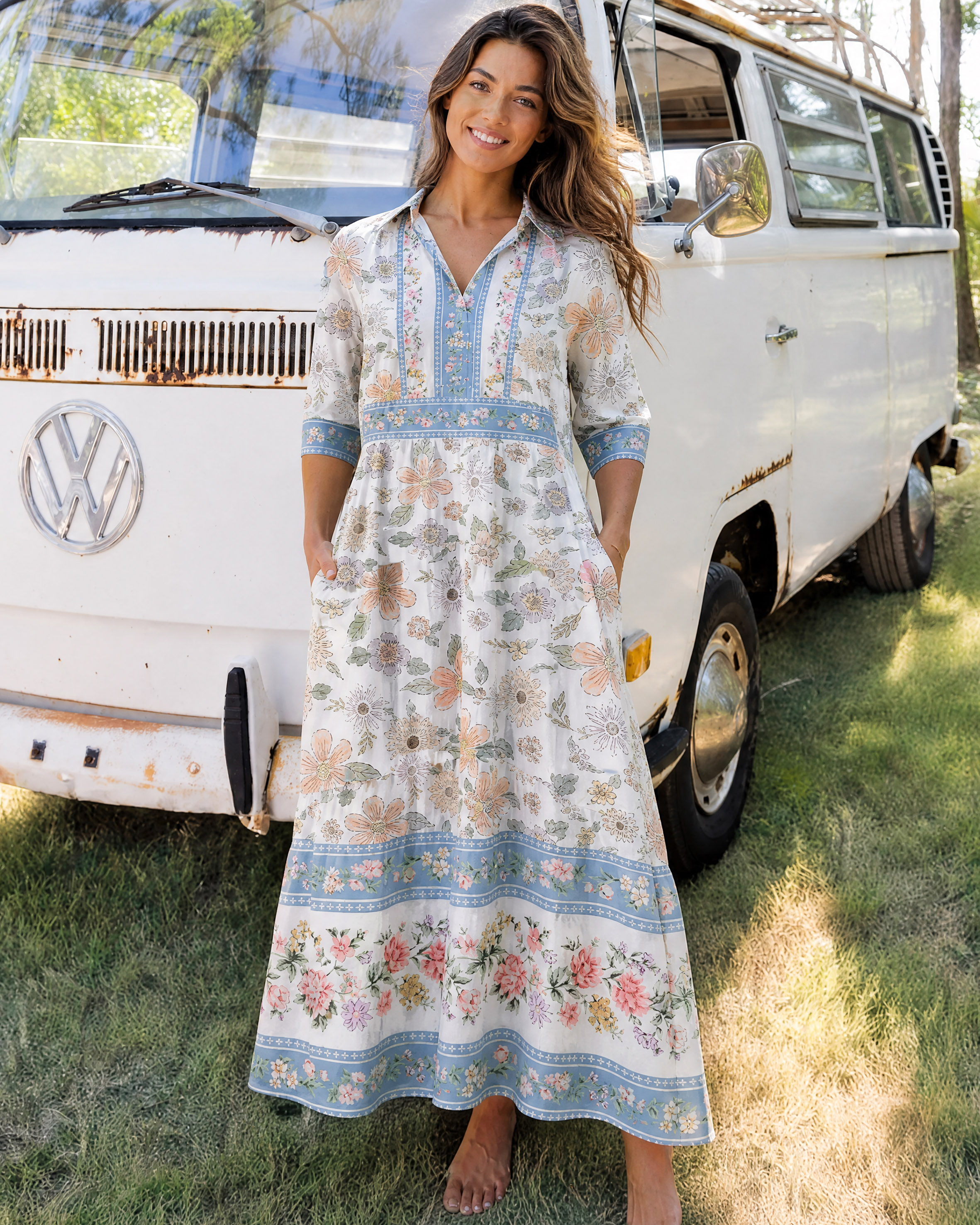 Sweet Flower Elbow-Length Sleeve Midi Dress For Women