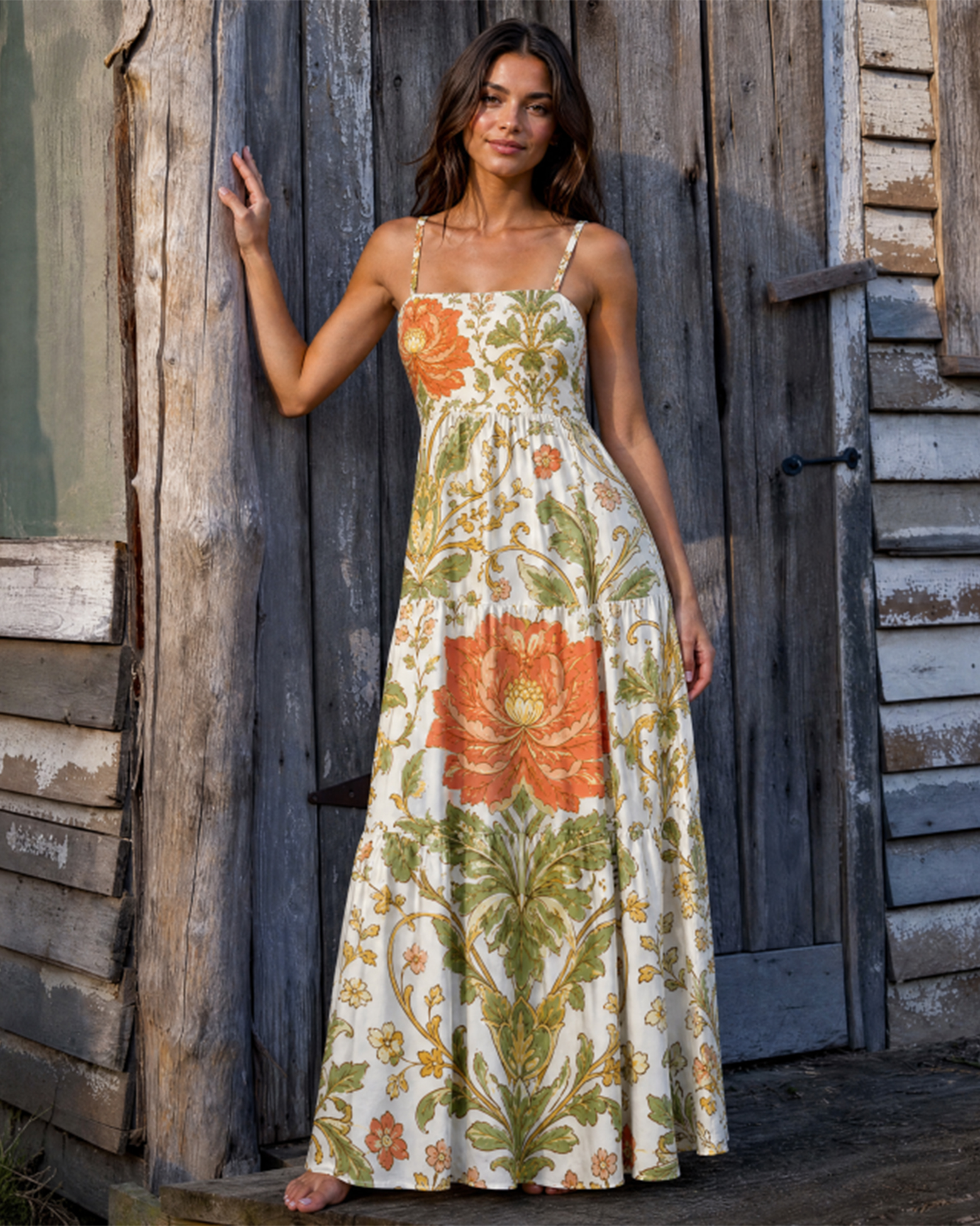 Botanical Morris Grand Peony Strap Maxi Dress With Pockets