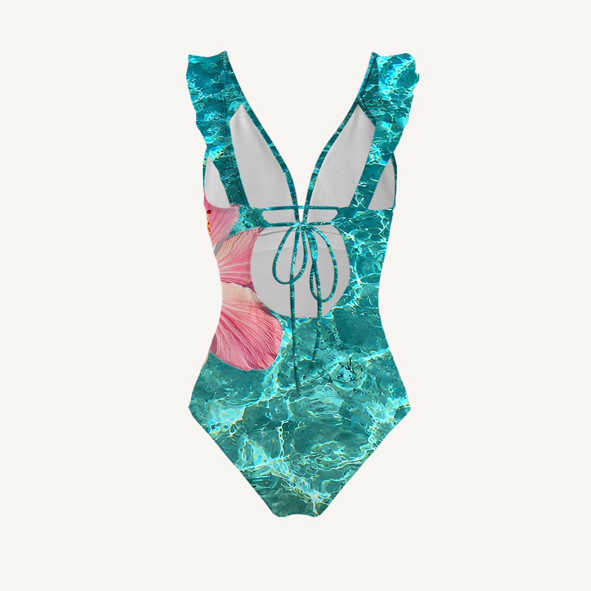 Hibiscus On The Sea Print Ruffled V Neck One Piece Swimsuit and Matching Midi Skirt Set