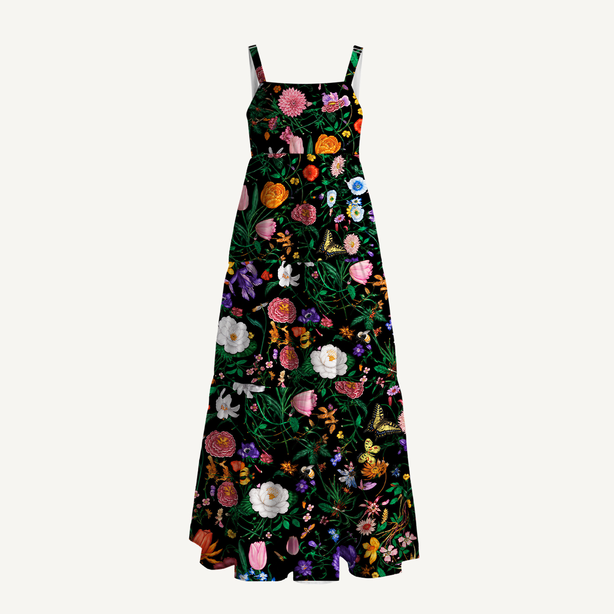 Midnight Wildflower & Butterfly Strap Maxi Dress With Pockets
