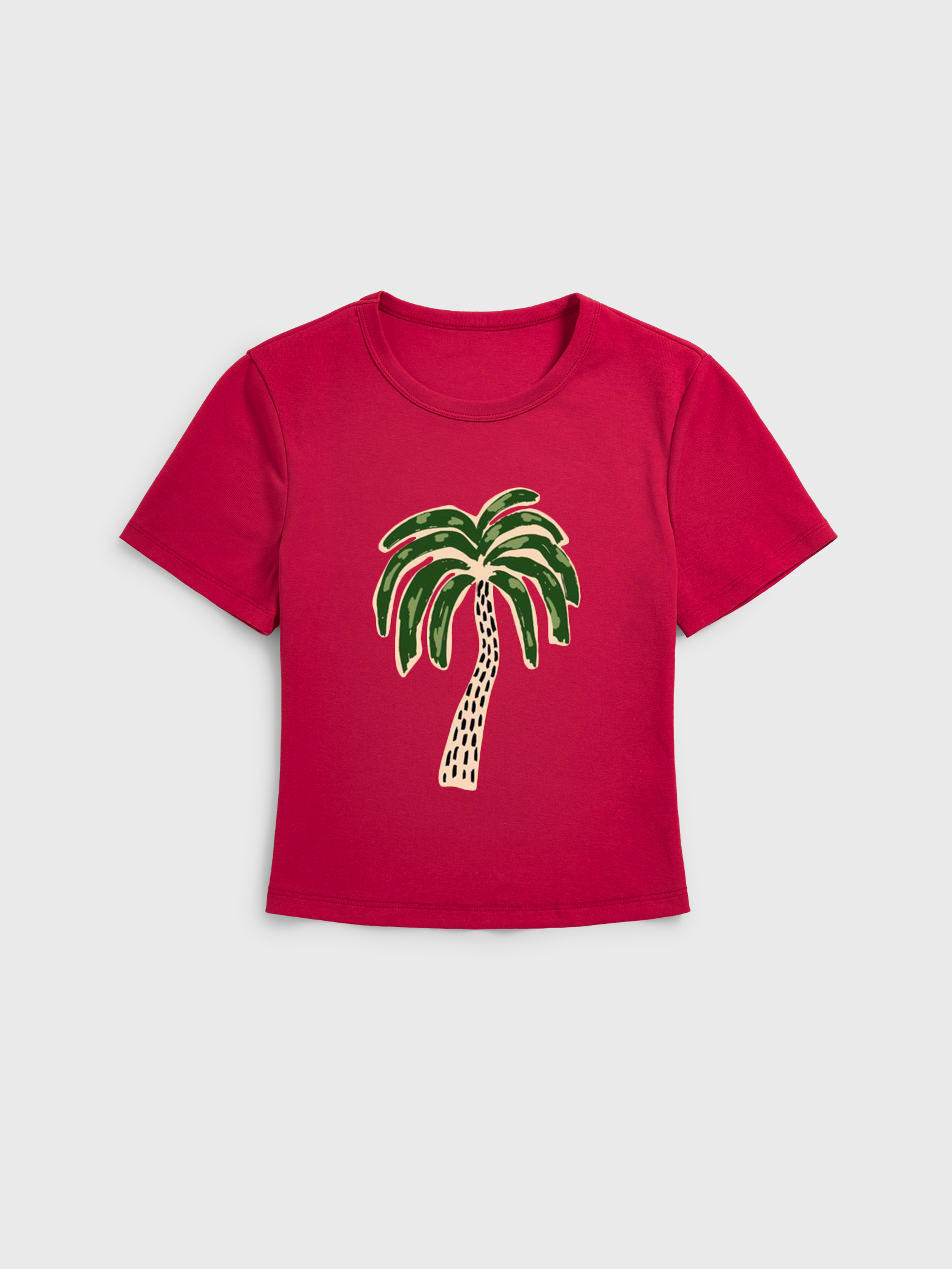 Boho Palm & Hibiscus Print Print Crew Neck Cotton Tee