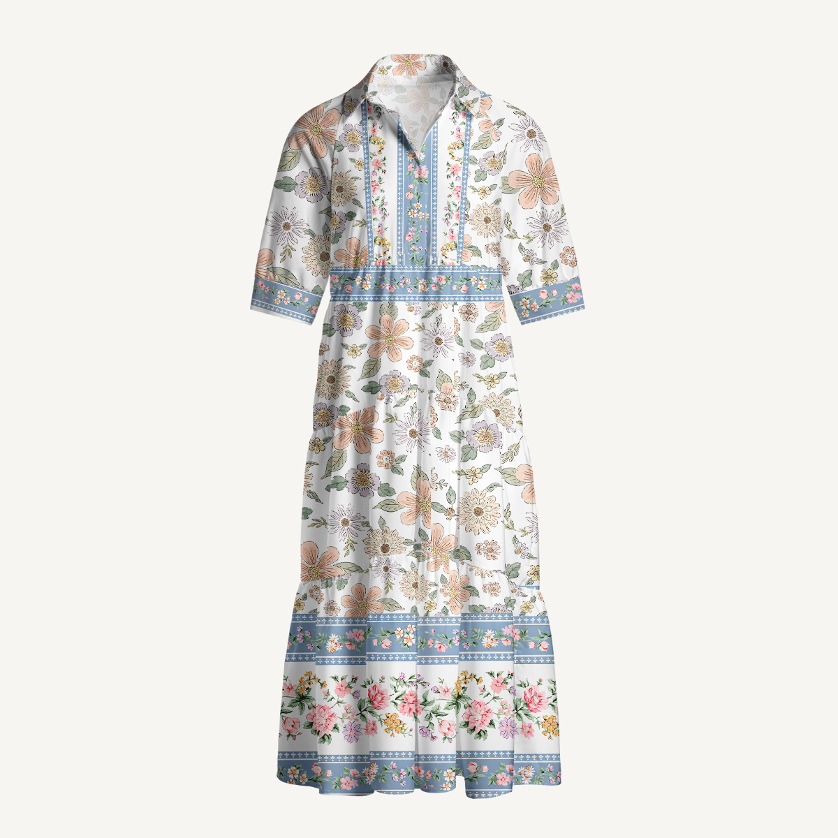 Sweet Flower Elbow-Length Sleeve Midi Dress For Women