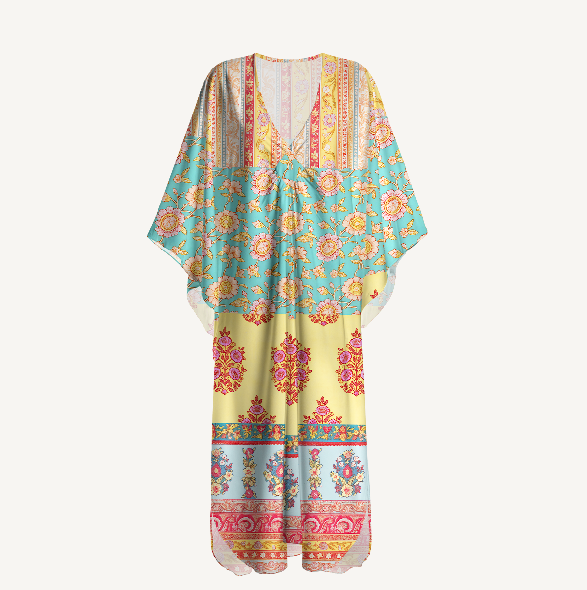 Paisley Inspired Pattern Soft Kaftan Maxi Dress