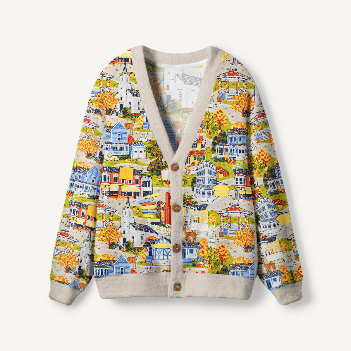 Autumn Village & Woodland Animals Cardigan Sweaters