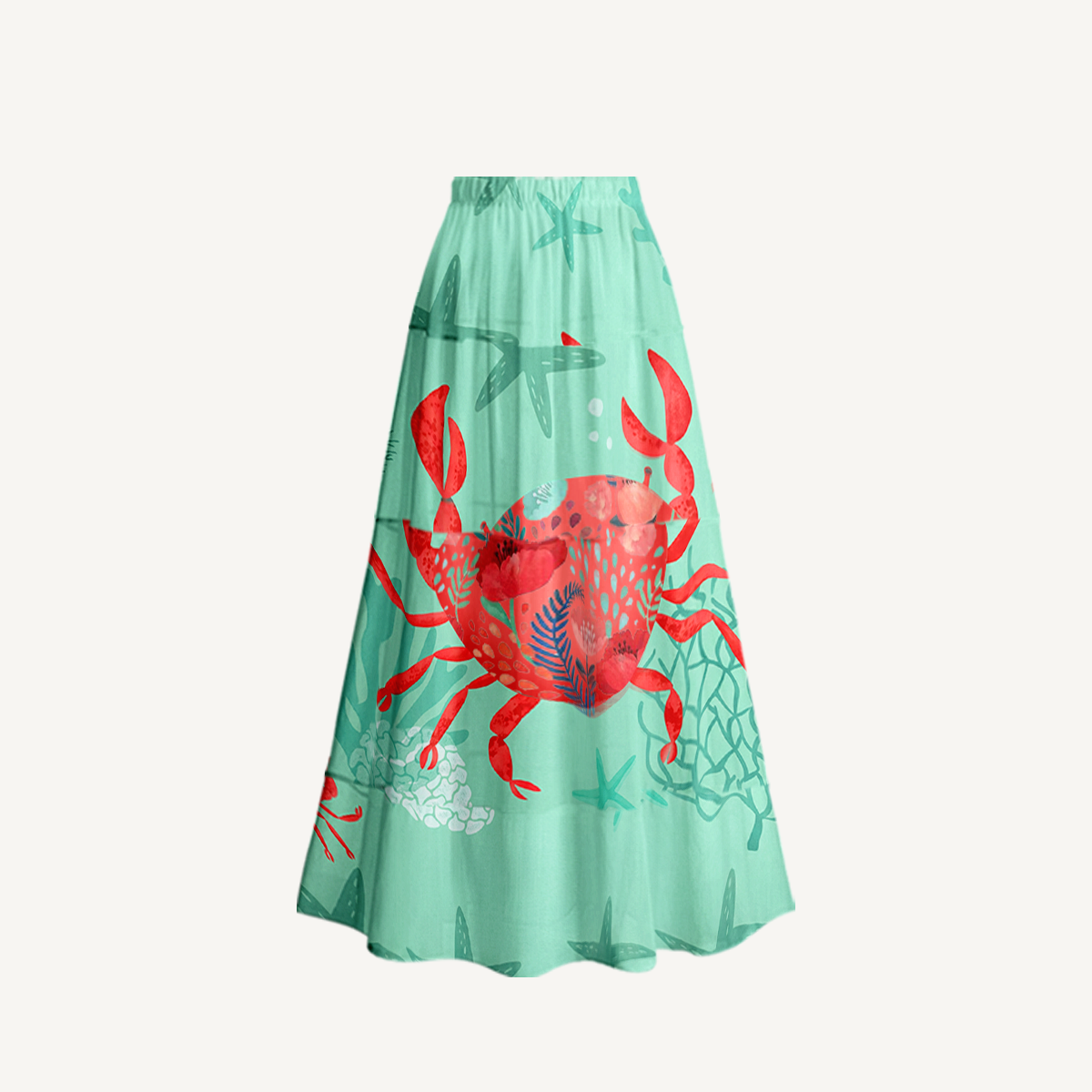 Floral Crab Ruffled V Neck One Piece Swimsuit and Matching Midi Skirt Set