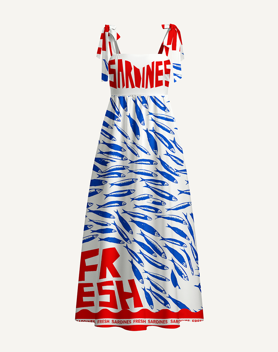 Blue Sardine & Fresh Bow Strap Maxi Dress