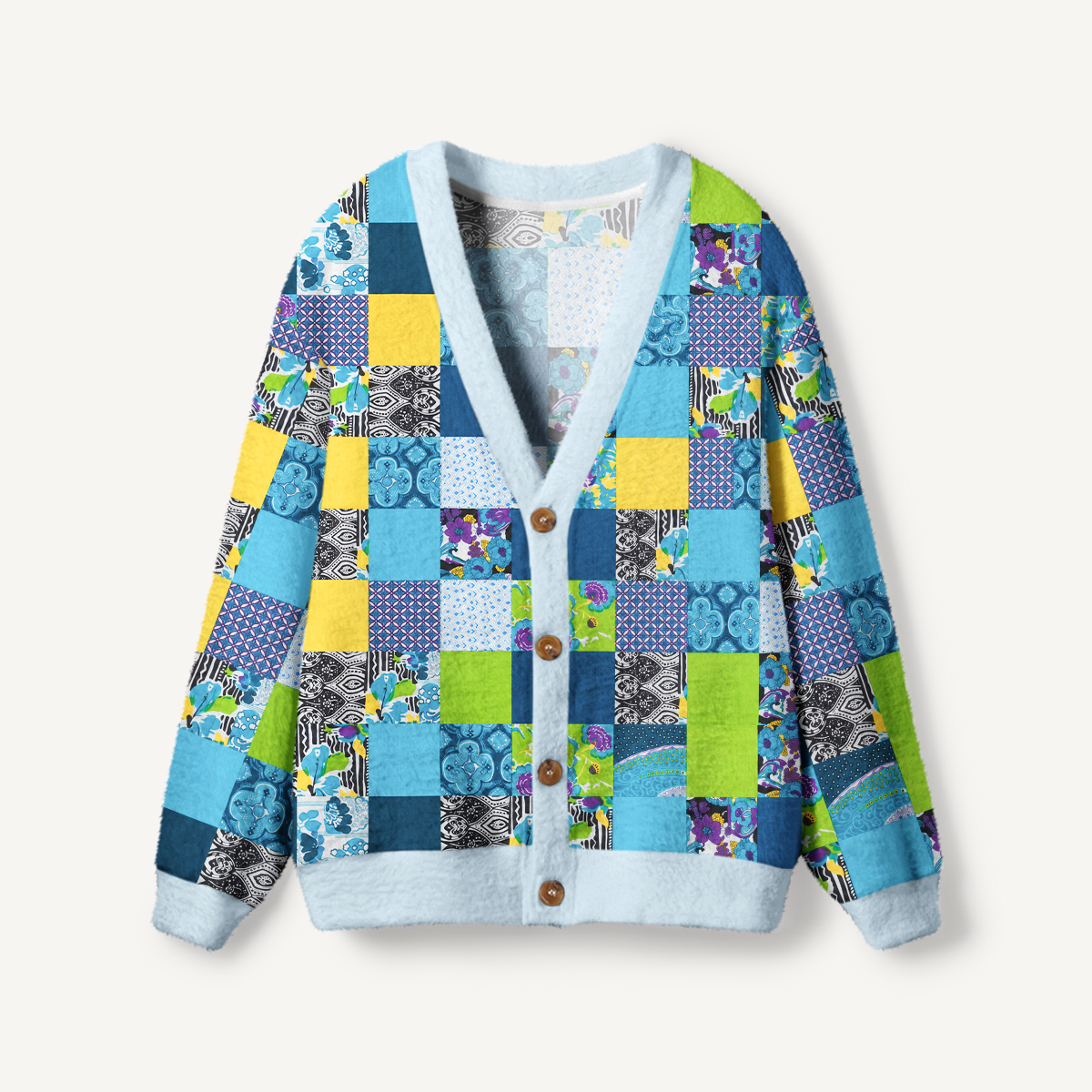 Geometric Floral Patterns Patchwork Cardigan Sweaters