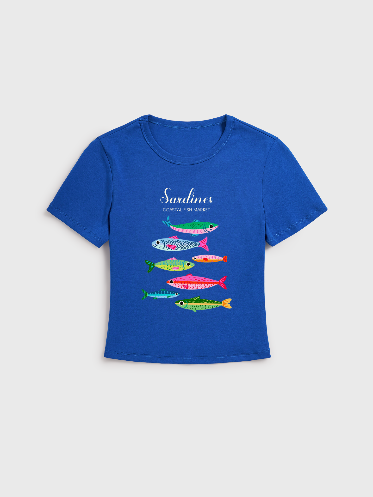 Bright Sardine Print Crew Neck Cotton Tee