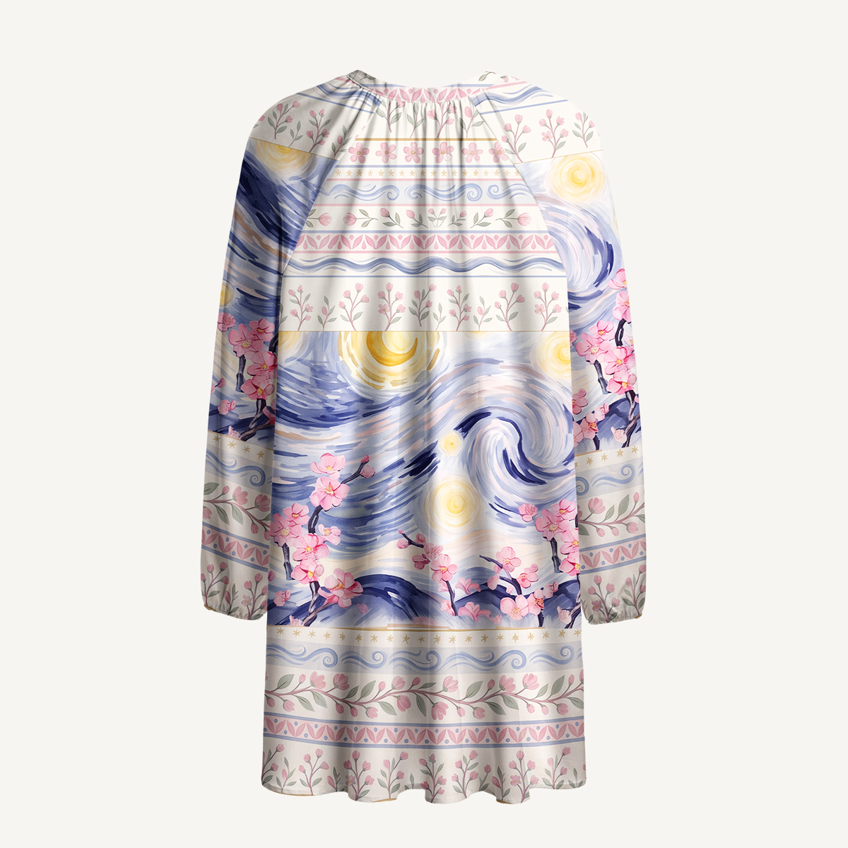 Starry Night Cherry Blossom Swirl Long Sleeve Women Mini Dress