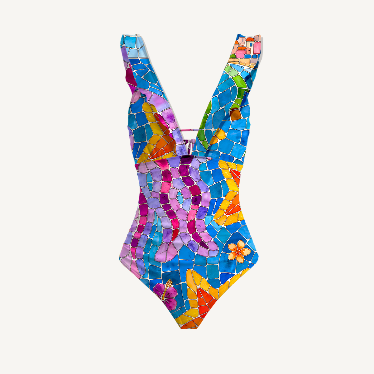 Under the Sea Ruffled V Neck One Piece Swimsuit and Matching Midi Skirt Set