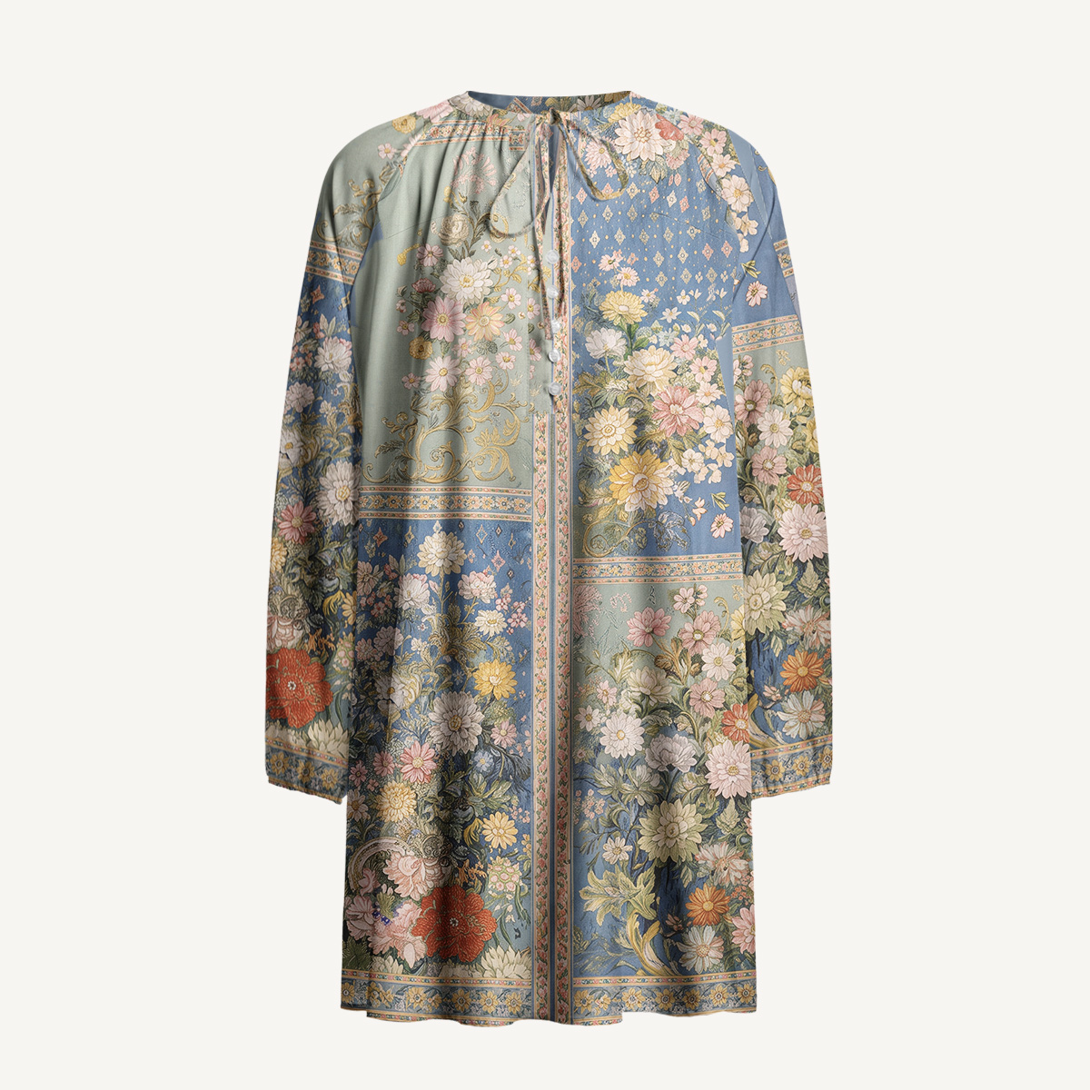 Van Gogh Bouquet of Flowers in a Vase Long Sleeve Mini Dress For Women
