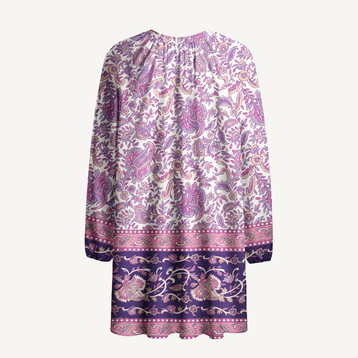 Violet Paisley Garden Long Sleeve Mini Dress For Women