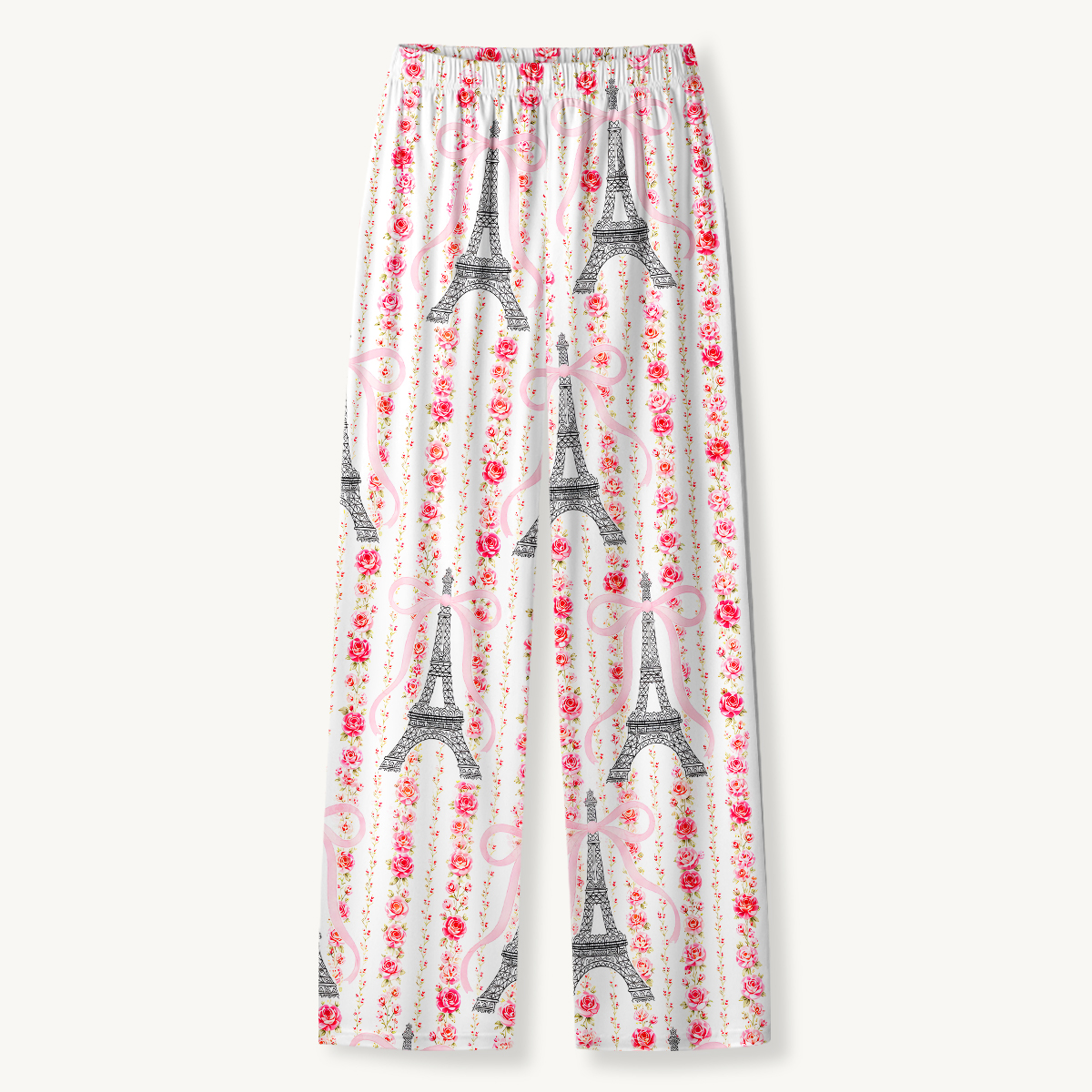 Parisian Rose & Ribbon Tower Long Sleeves Pajama Sets