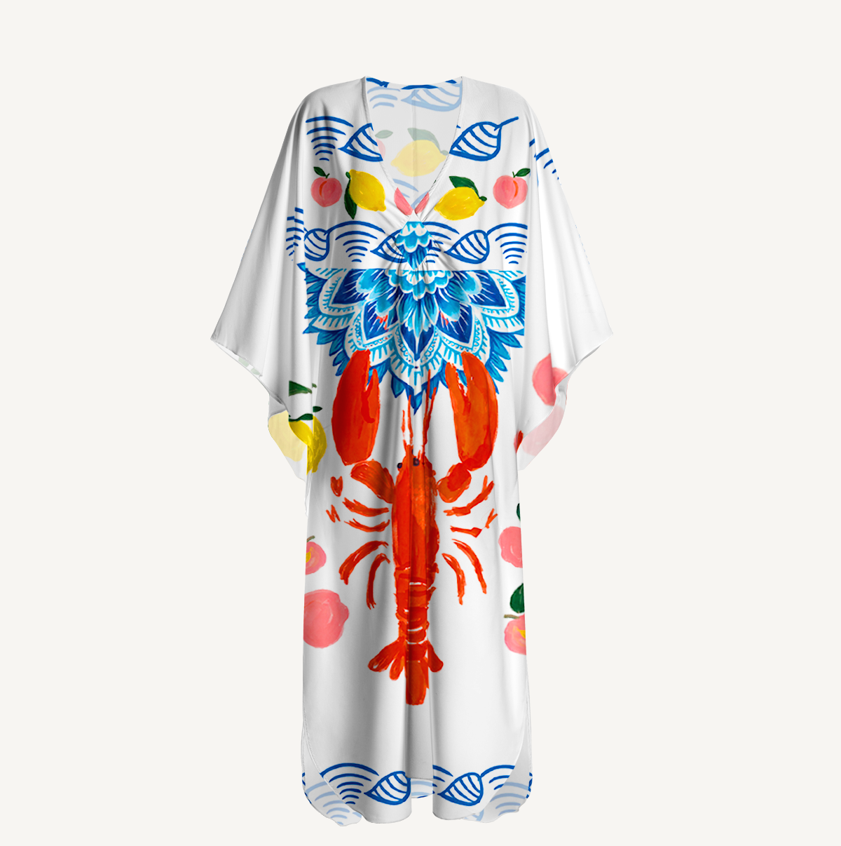 Lobster & Lemon Kimono Sleeve Kaftan Dress