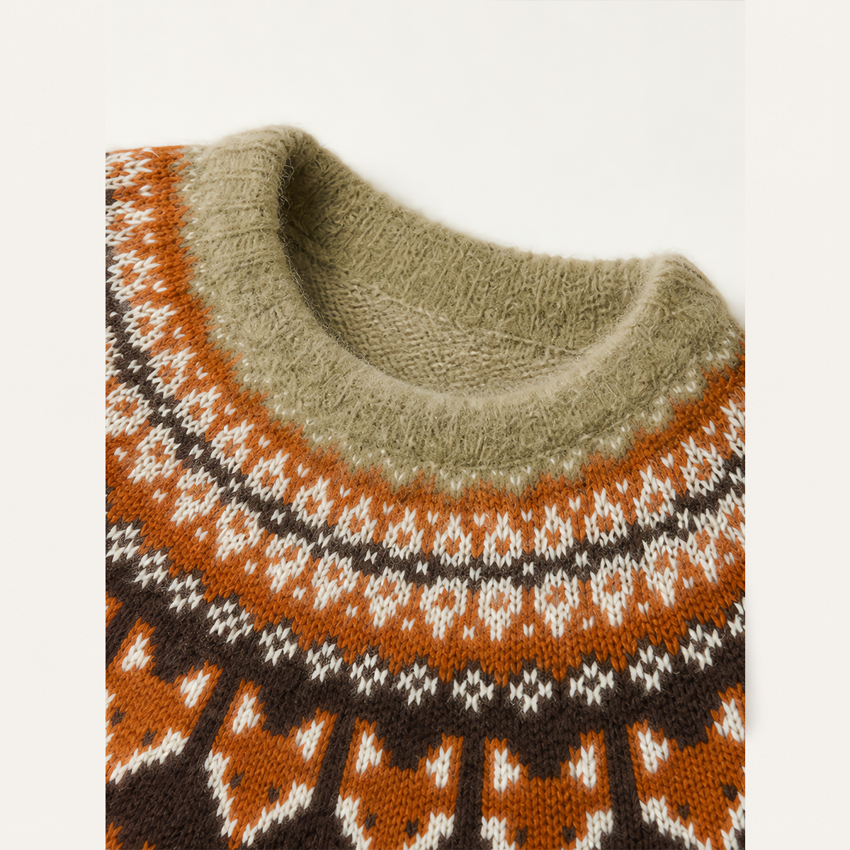 Autumn Fox Yoke Nordic-Inspired Crewneck Sweater